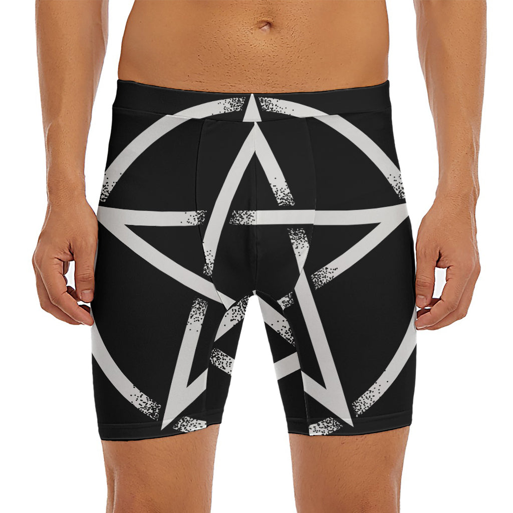 Black And White Pentagram Symbol Print Men's Long Boxer Briefs