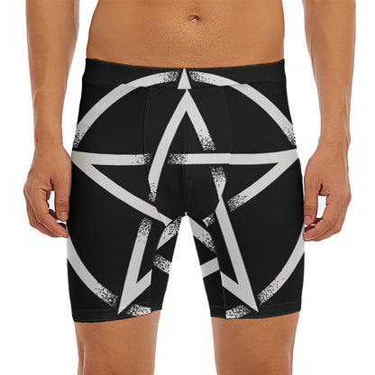 Black And White Pentagram Symbol Print Men's Long Boxer Briefs