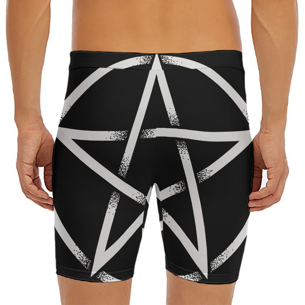 Black And White Pentagram Symbol Print Men's Long Boxer Briefs