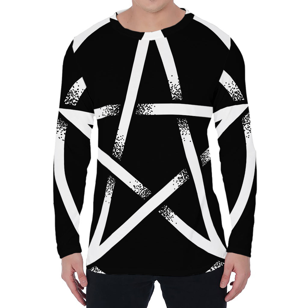Black And White Pentagram Symbol Print Men's Long Sleeve T-Shirt
