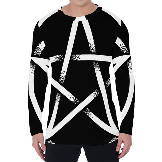 Black And White Pentagram Symbol Print Men's Long Sleeve T-Shirt