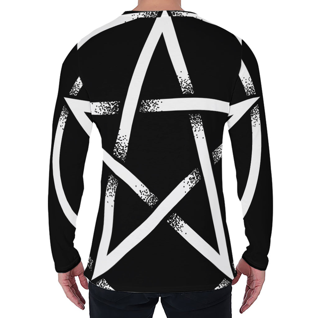 Black And White Pentagram Symbol Print Men's Long Sleeve T-Shirt