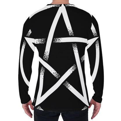 Black And White Pentagram Symbol Print Men's Long Sleeve T-Shirt