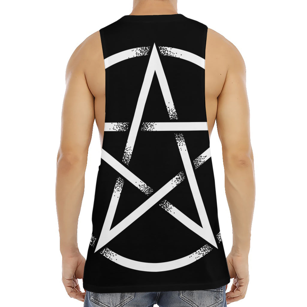 Black And White Pentagram Symbol Print Men's Muscle Tank Top