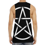 Black And White Pentagram Symbol Print Men's Muscle Tank Top