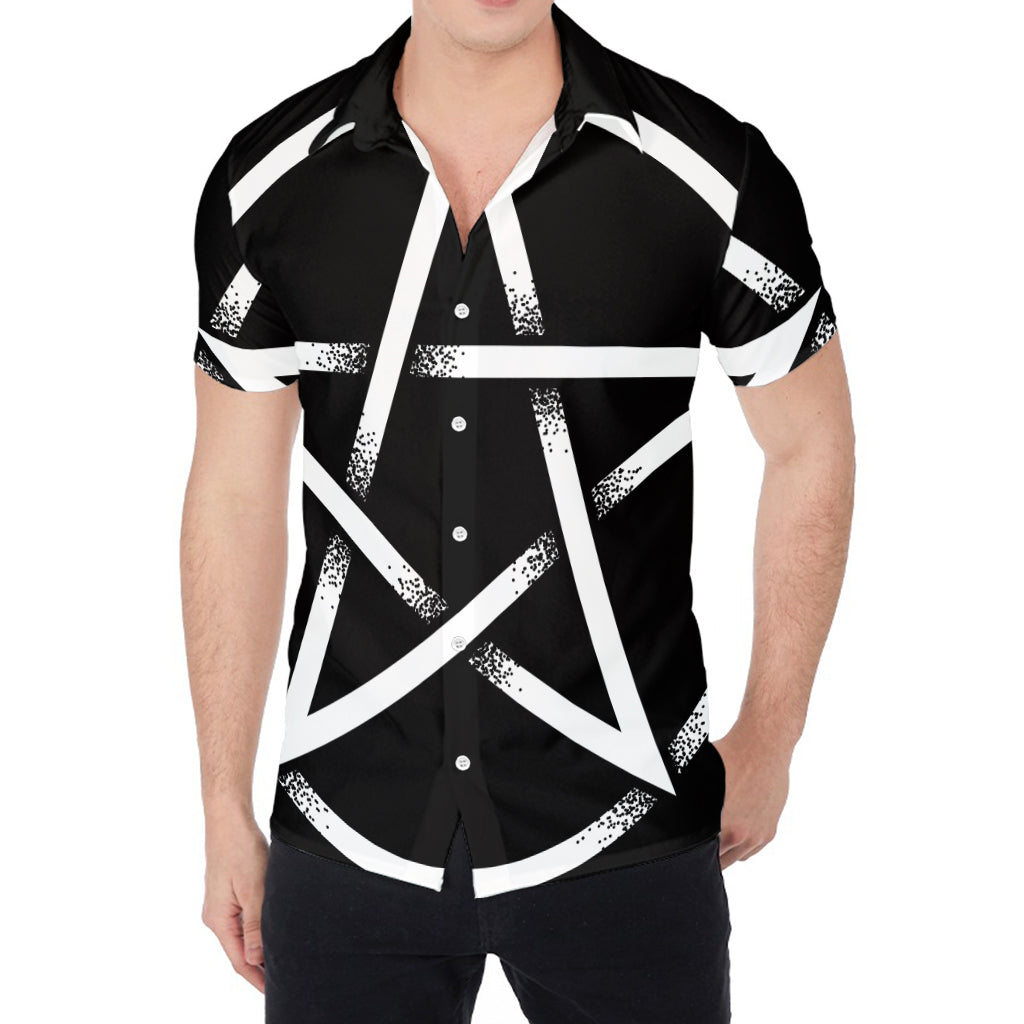 Black And White Pentagram Symbol Print Men's Shirt