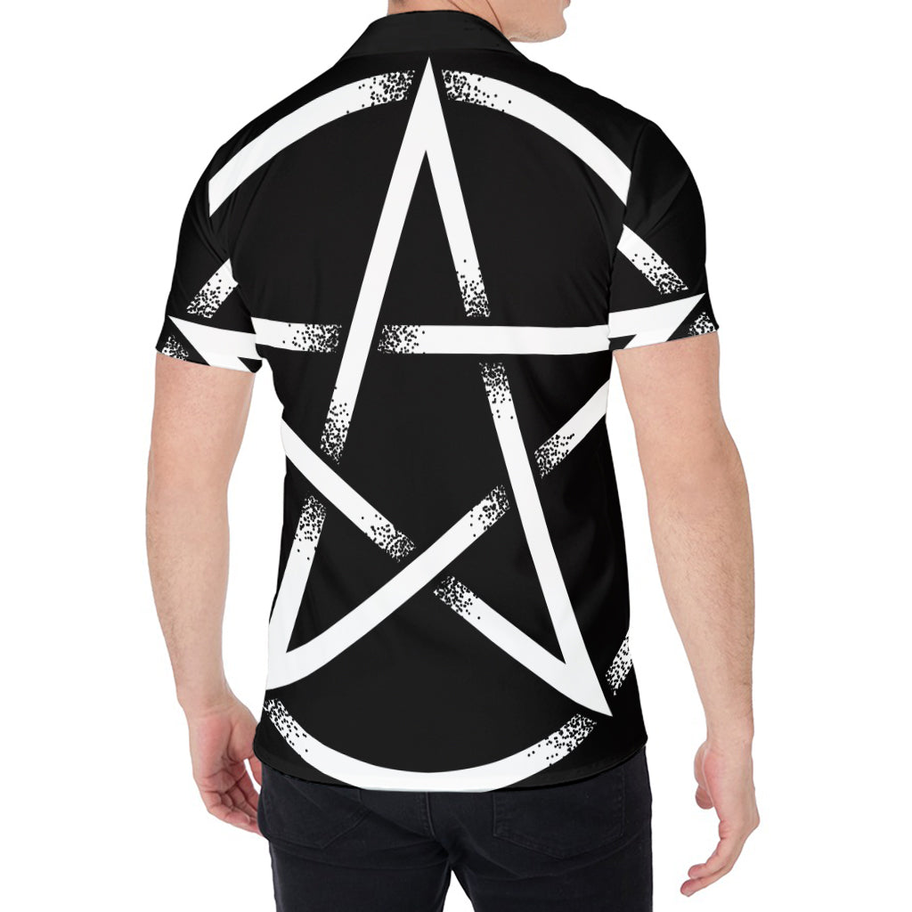 Black And White Pentagram Symbol Print Men's Shirt