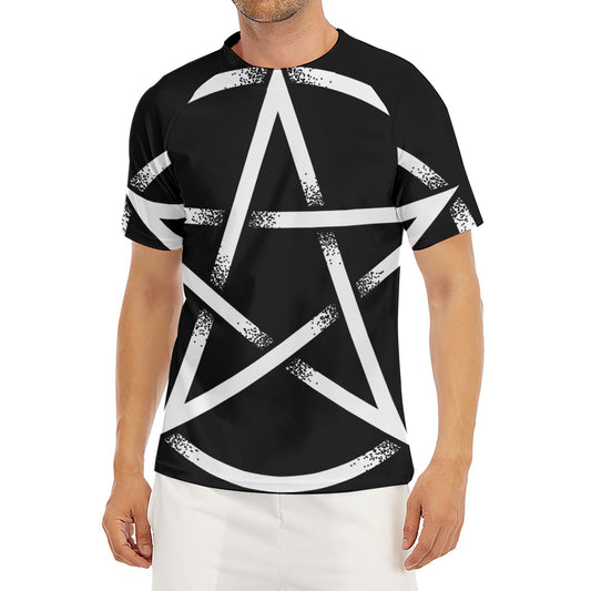 Black And White Pentagram Symbol Print Men's Short Sleeve Rash Guard