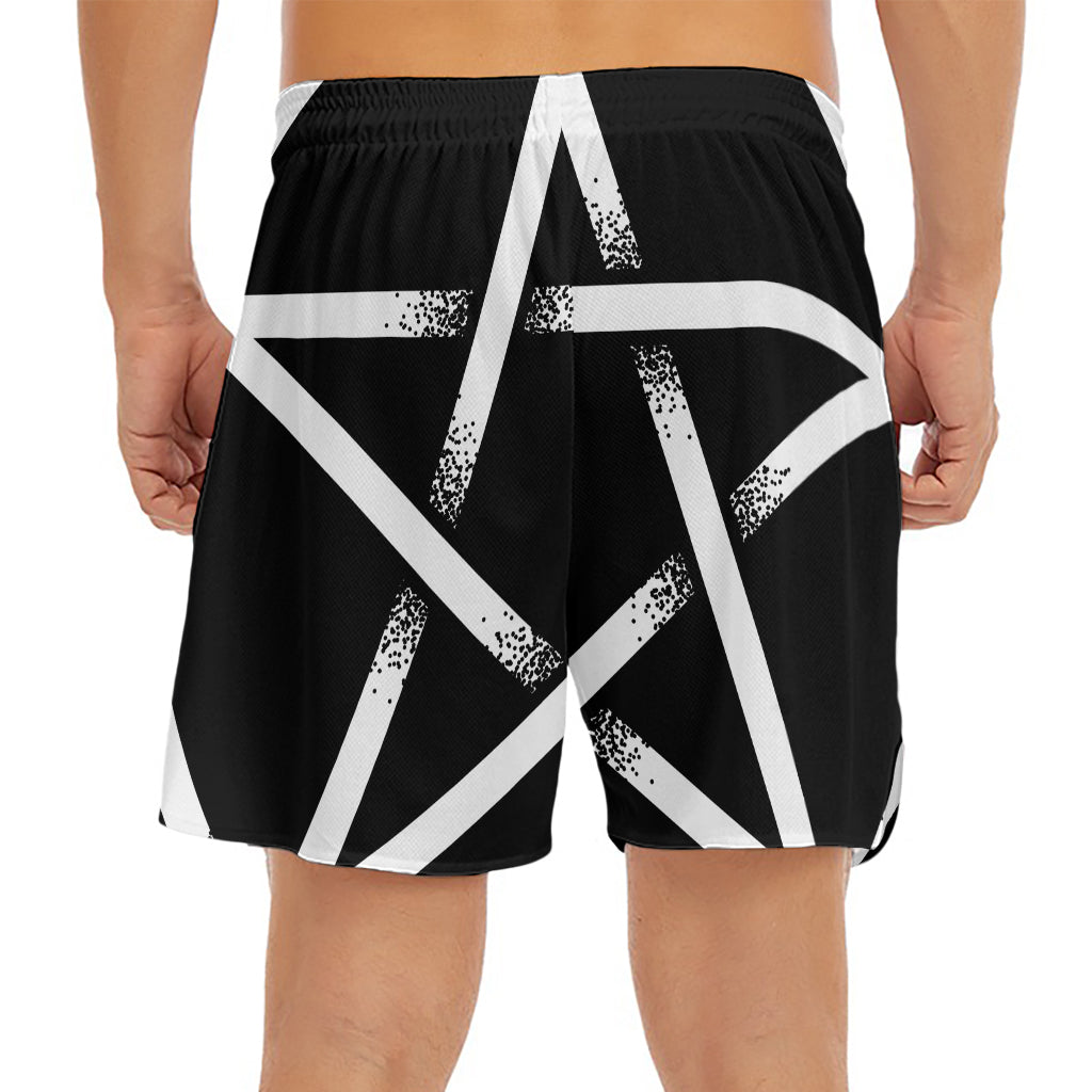 Black And White Pentagram Symbol Print Men's Split Running Shorts