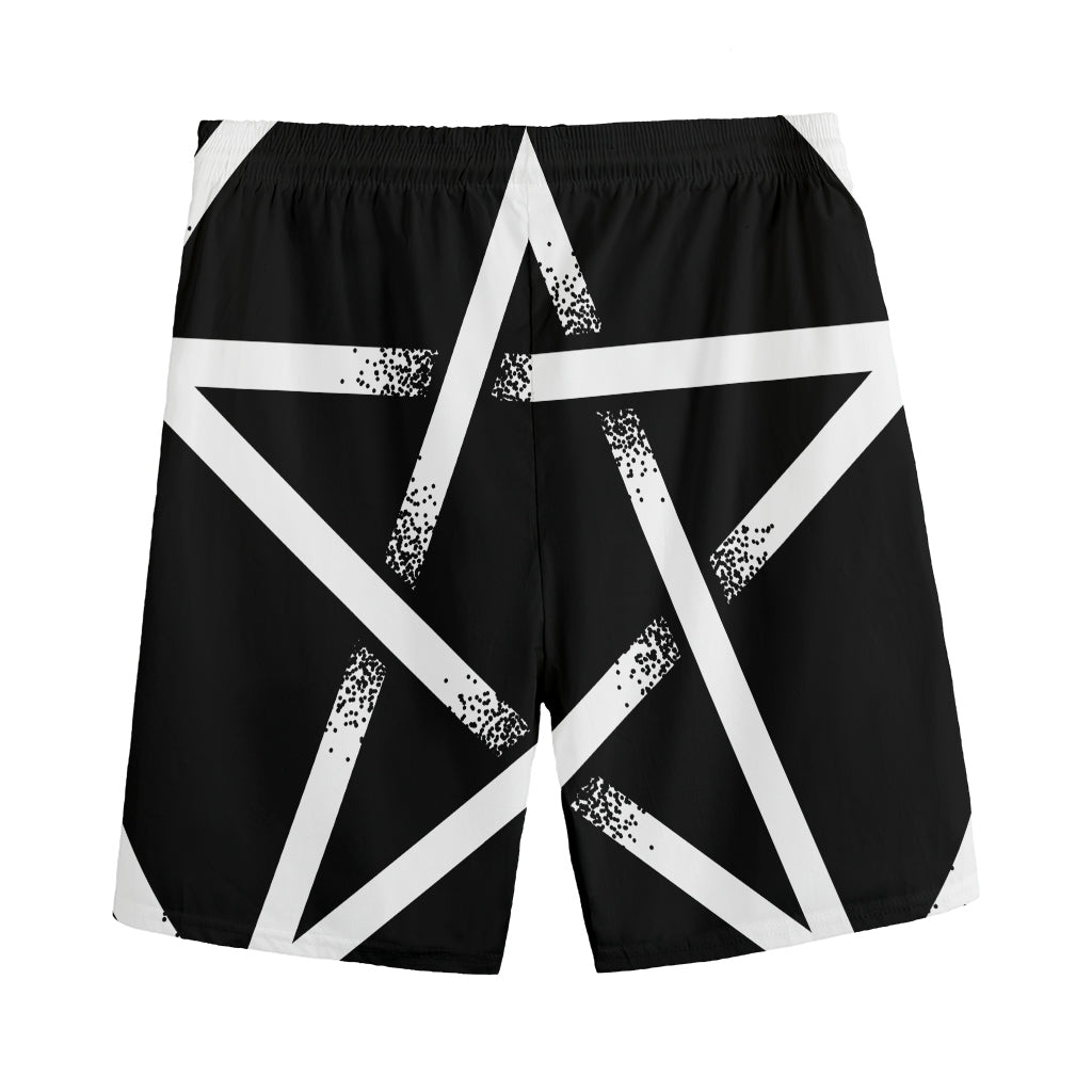 Black And White Pentagram Symbol Print Men's Sports Shorts