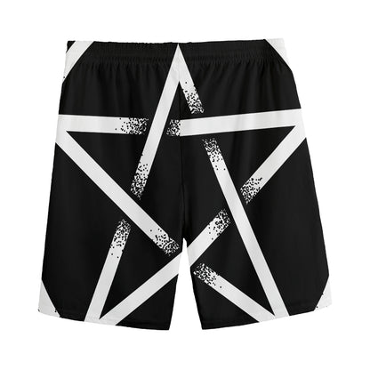 Black And White Pentagram Symbol Print Men's Sports Shorts