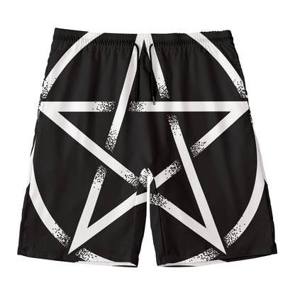 Black And White Pentagram Symbol Print Men's Swim Trunks