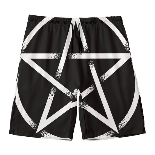 Black And White Pentagram Symbol Print Men's Swim Trunks