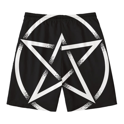 Black And White Pentagram Symbol Print Men's Swim Trunks