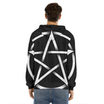 Black And White Pentagram Symbol Print Men's Velvet Pullover Hoodie