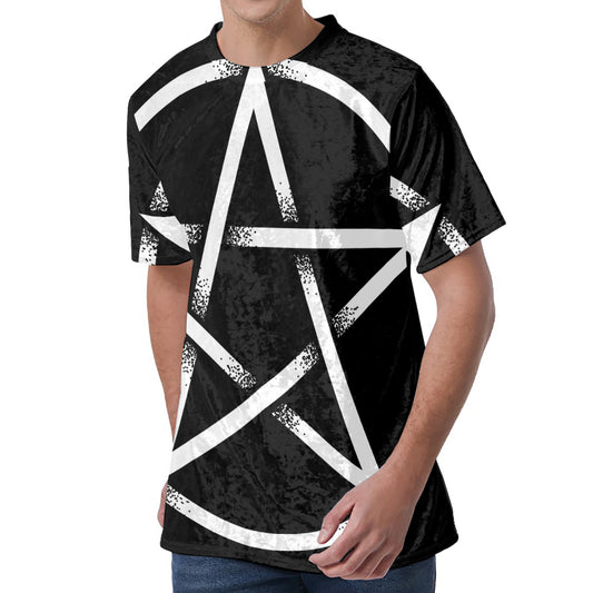 Black And White Pentagram Symbol Print Men's Velvet T-Shirt