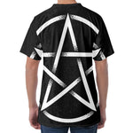 Black And White Pentagram Symbol Print Men's Velvet T-Shirt