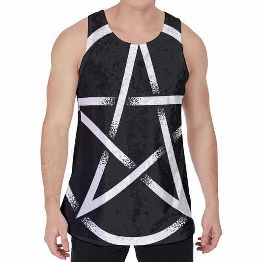 Black And White Pentagram Symbol Print Men's Velvet Tank Top