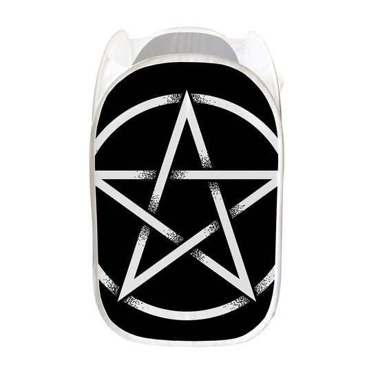 Black And White Pentagram Symbol Print Mesh Laundry Hamper