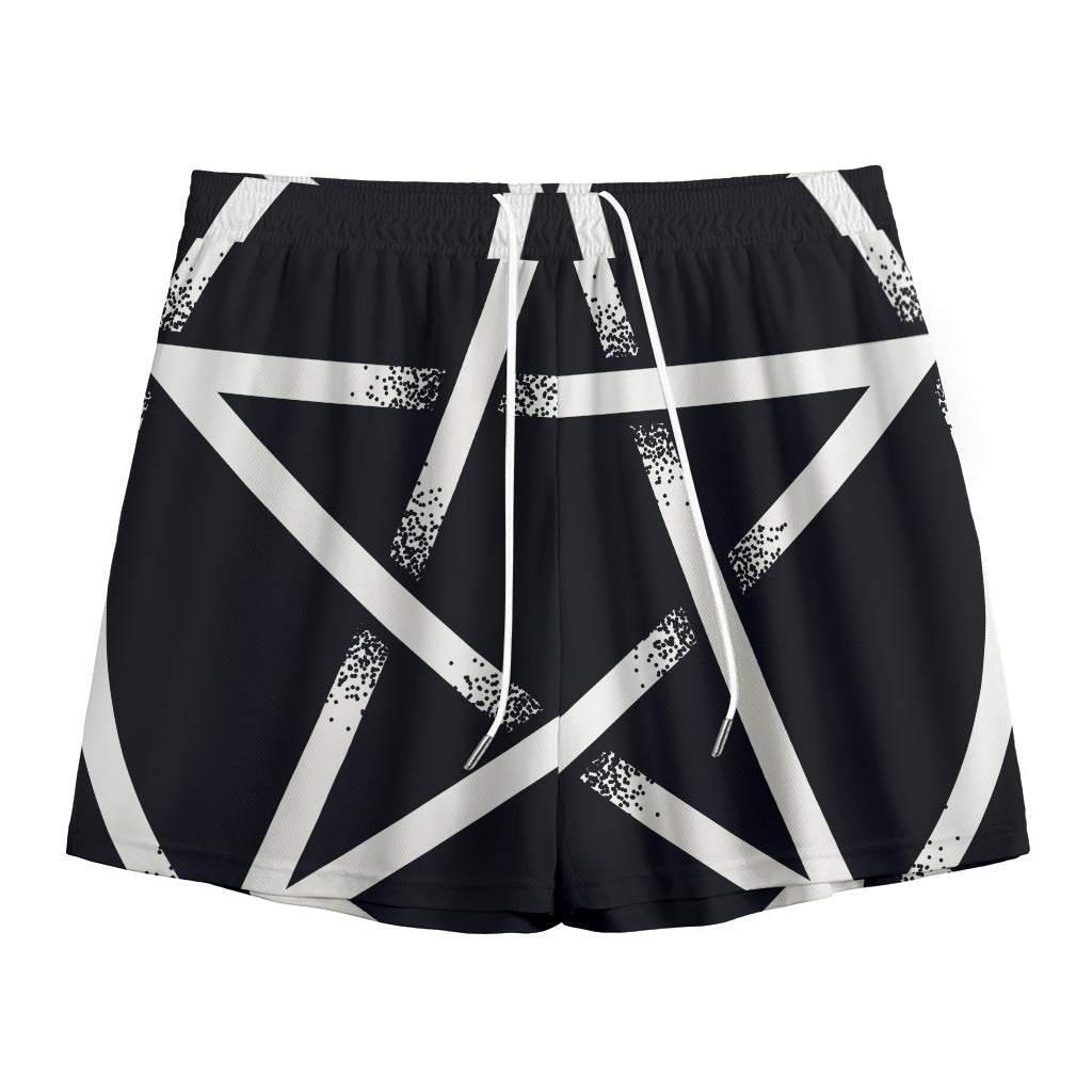 Black And White Pentagram Symbol Print Mesh Shorts