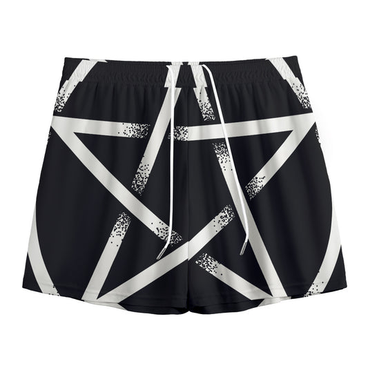 Black And White Pentagram Symbol Print Mesh Shorts