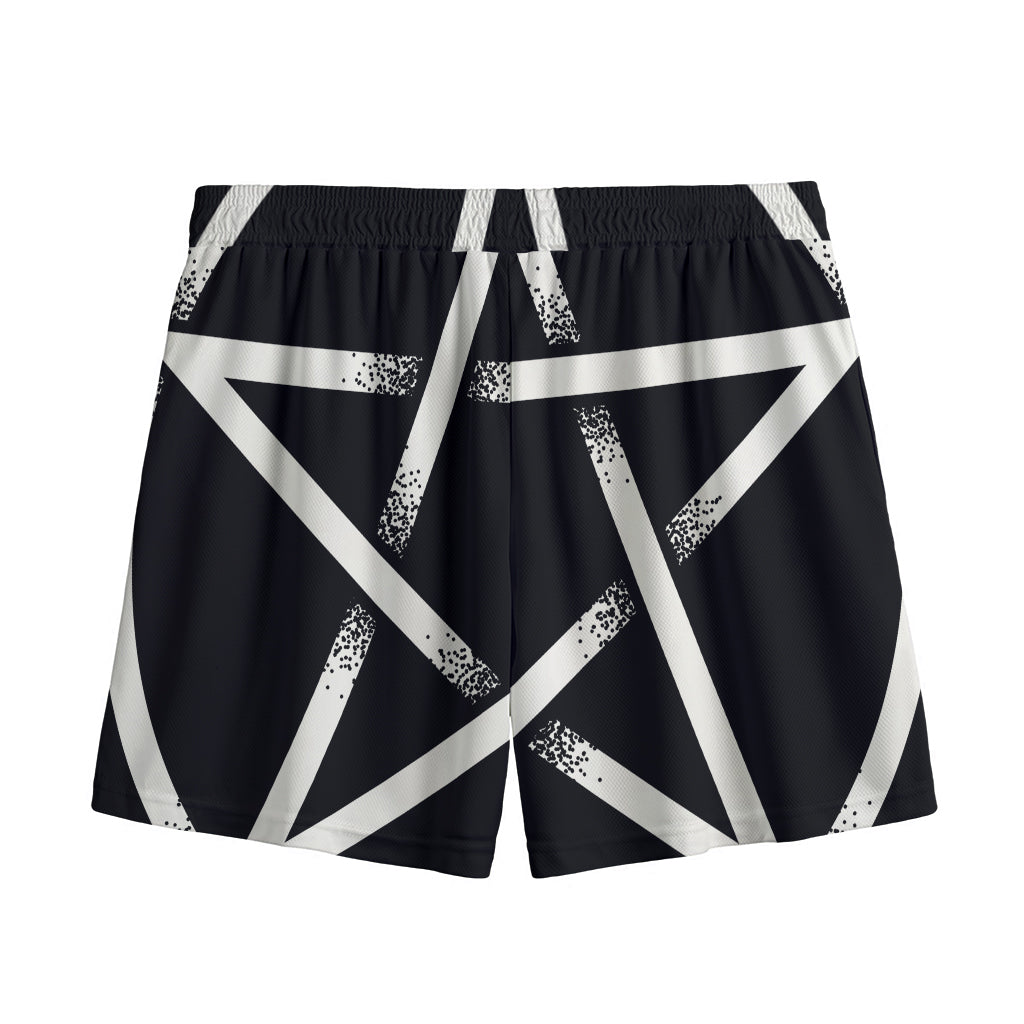 Black And White Pentagram Symbol Print Mesh Shorts