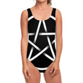 Black And White Pentagram Symbol Print One Piece Swimsuit