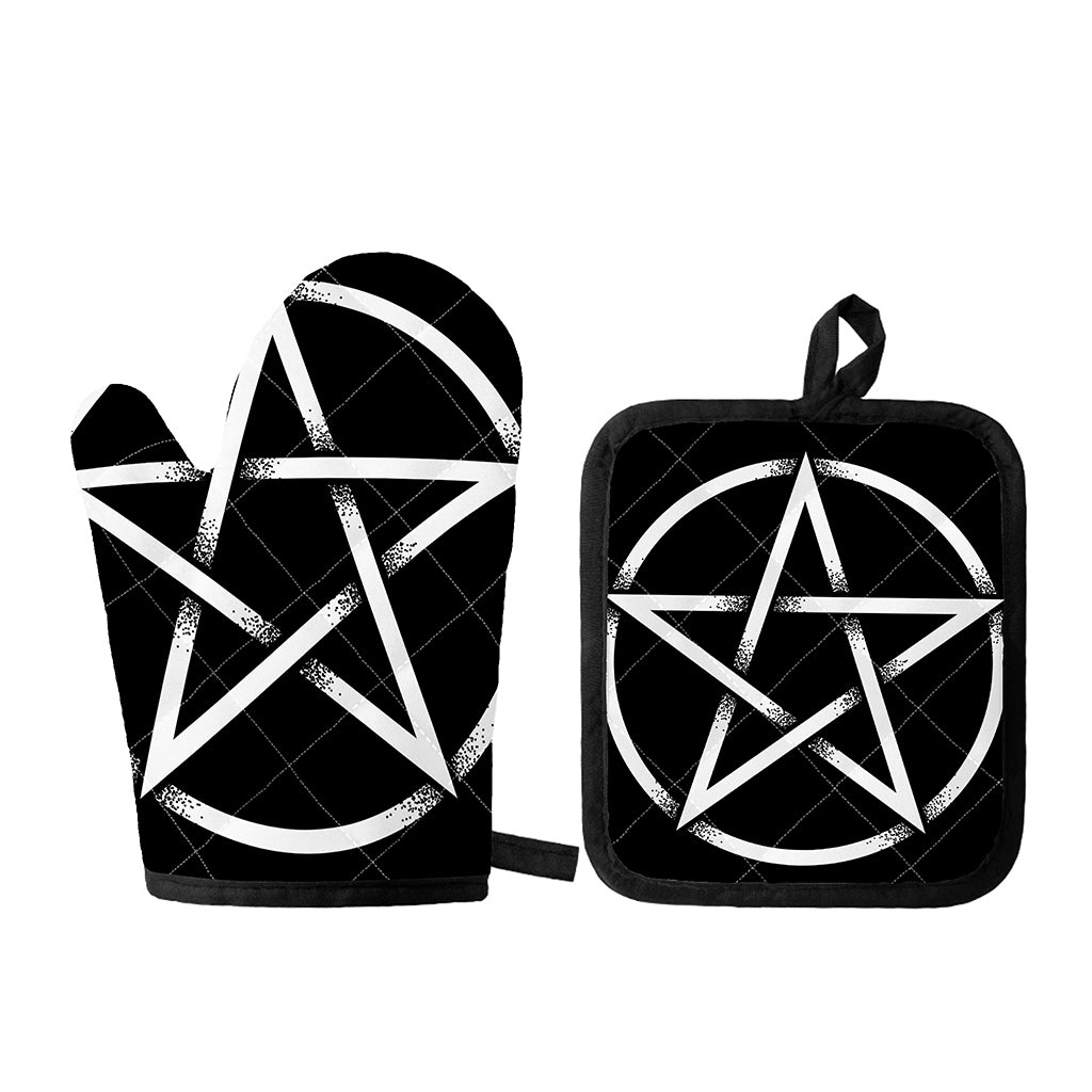 Black And White Pentagram Symbol Print Oven Mitt And Pot Holder Set