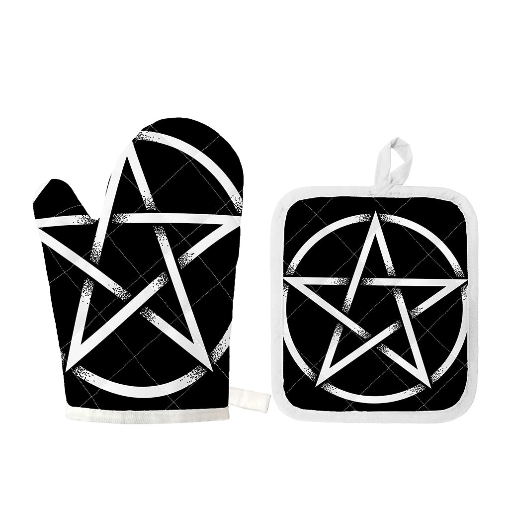 Black And White Pentagram Symbol Print Oven Mitt And Pot Holder Set