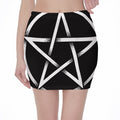 Black And White Pentagram Symbol Print Pencil Mini Skirt
