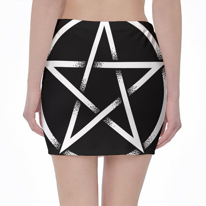 Black And White Pentagram Symbol Print Pencil Mini Skirt