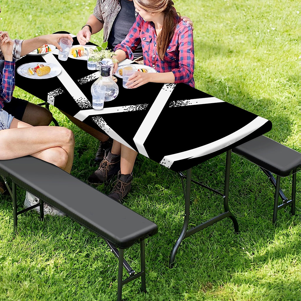 Black And White Pentagram Symbol Print Picnic Table Cover