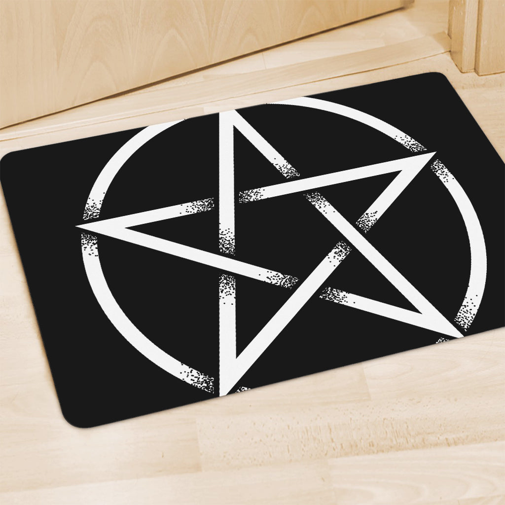 Black And White Pentagram Symbol Print Polyester Doormat