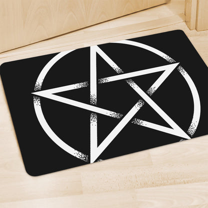 Black And White Pentagram Symbol Print Polyester Doormat