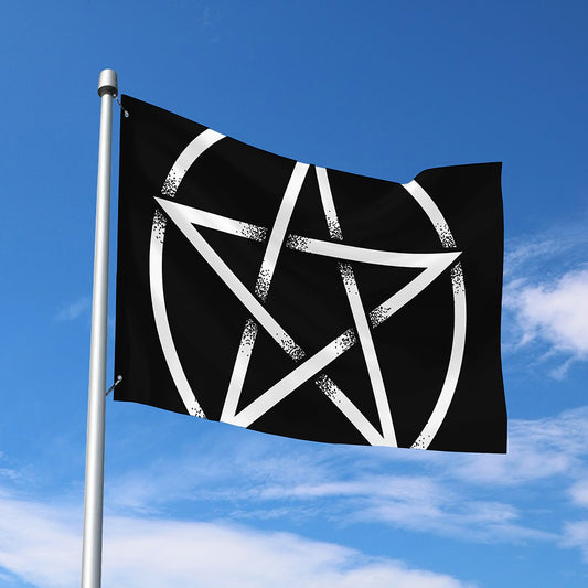 Black And White Pentagram Symbol Print Polyester Flag