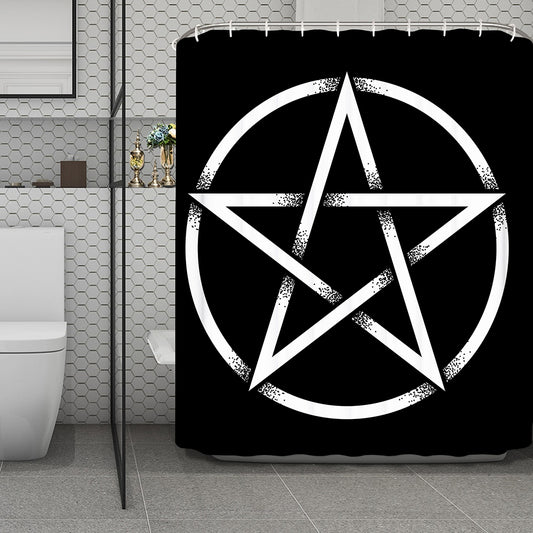 Black And White Pentagram Symbol Print Polyester Shower Curtain