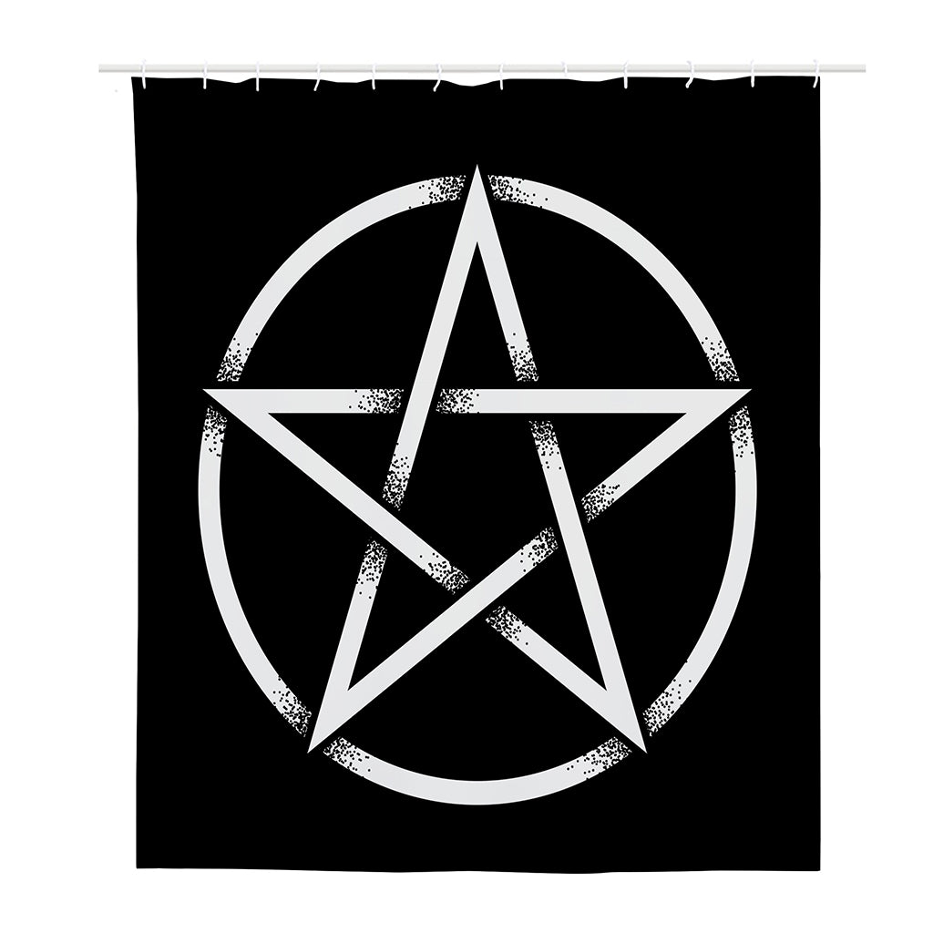 Black And White Pentagram Symbol Print Polyester Shower Curtain