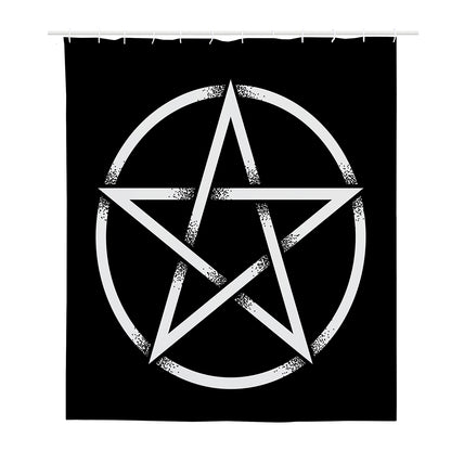 Black And White Pentagram Symbol Print Polyester Shower Curtain