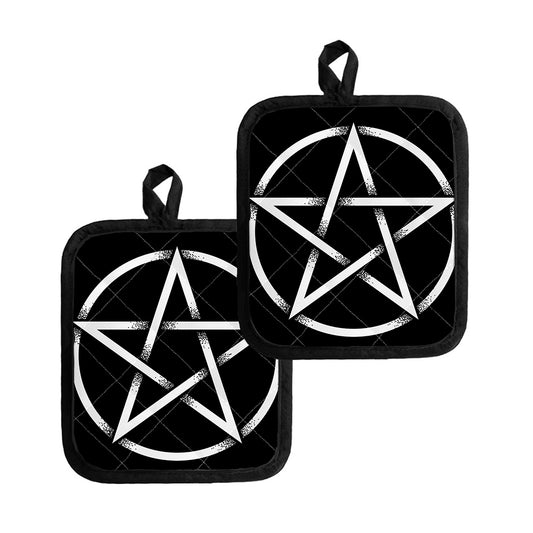 Black And White Pentagram Symbol Print Pot Holders