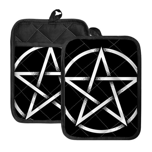 Black And White Pentagram Symbol Print Pot Holders With Pocket