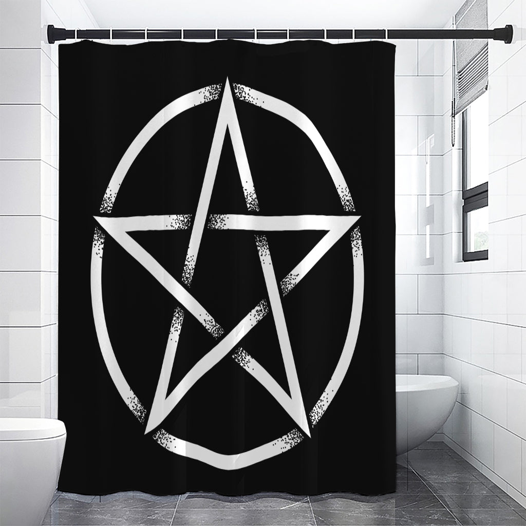 Black And White Pentagram Symbol Print Premium Shower Curtain