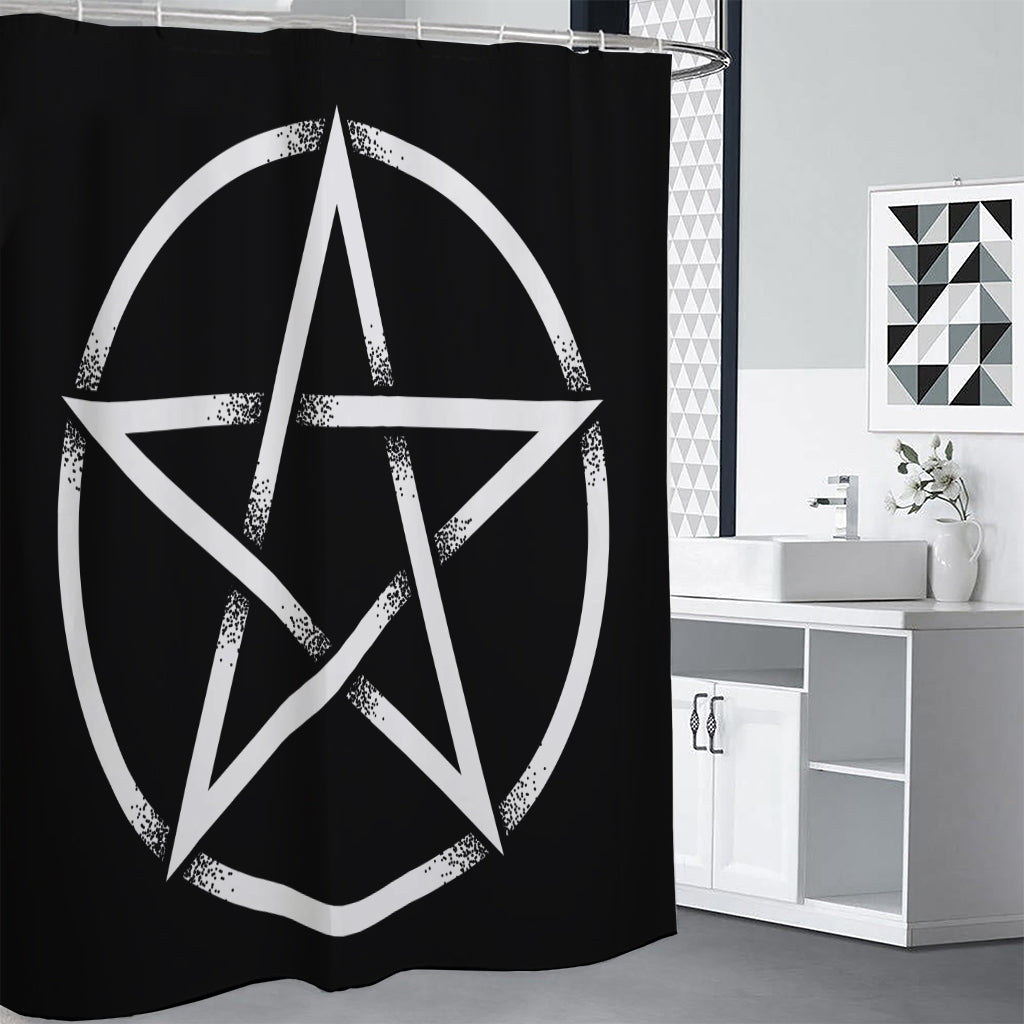 Black And White Pentagram Symbol Print Premium Shower Curtain