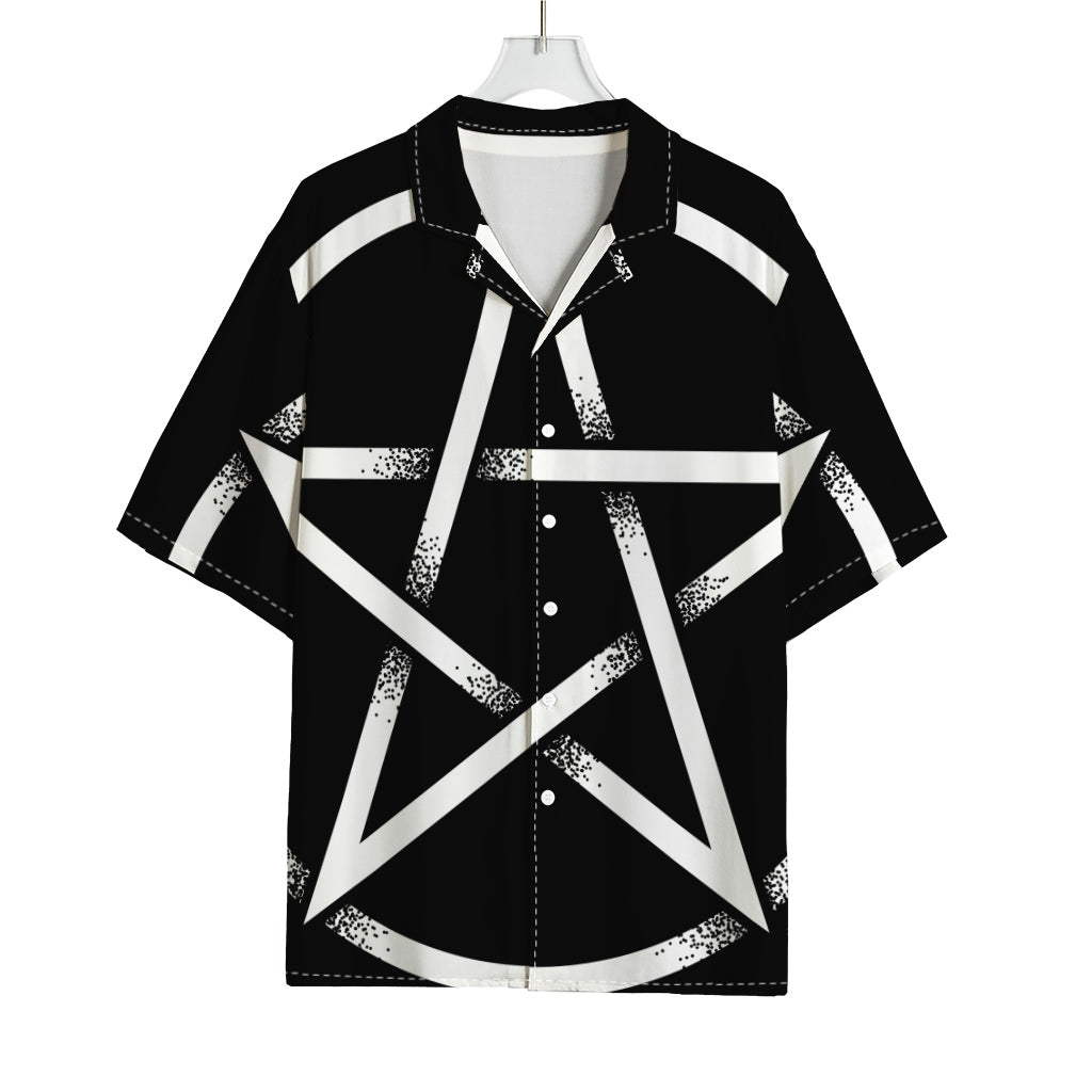 Black And White Pentagram Symbol Print Rayon Hawaiian Shirt