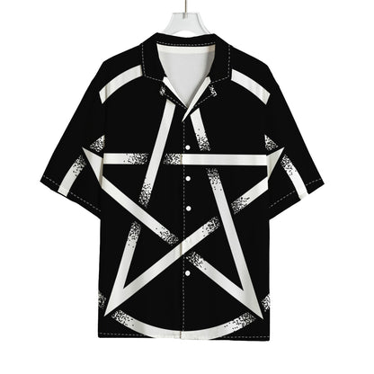 Black And White Pentagram Symbol Print Rayon Hawaiian Shirt