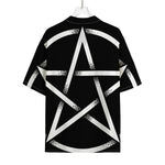 Black And White Pentagram Symbol Print Rayon Hawaiian Shirt