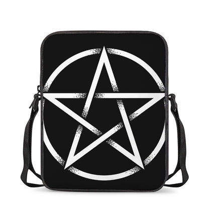Black And White Pentagram Symbol Print Rectangular Crossbody Bag