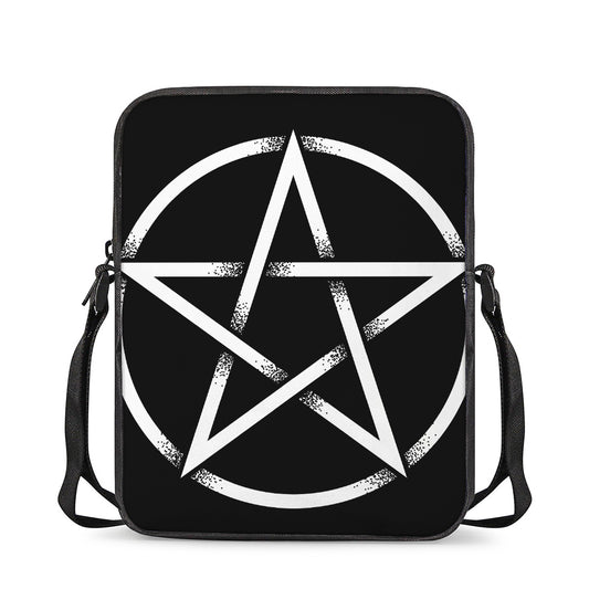 Black And White Pentagram Symbol Print Rectangular Crossbody Bag