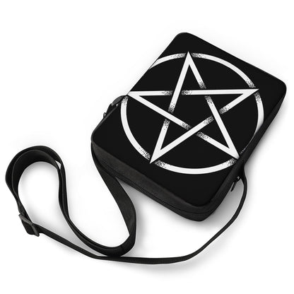 Black And White Pentagram Symbol Print Rectangular Crossbody Bag