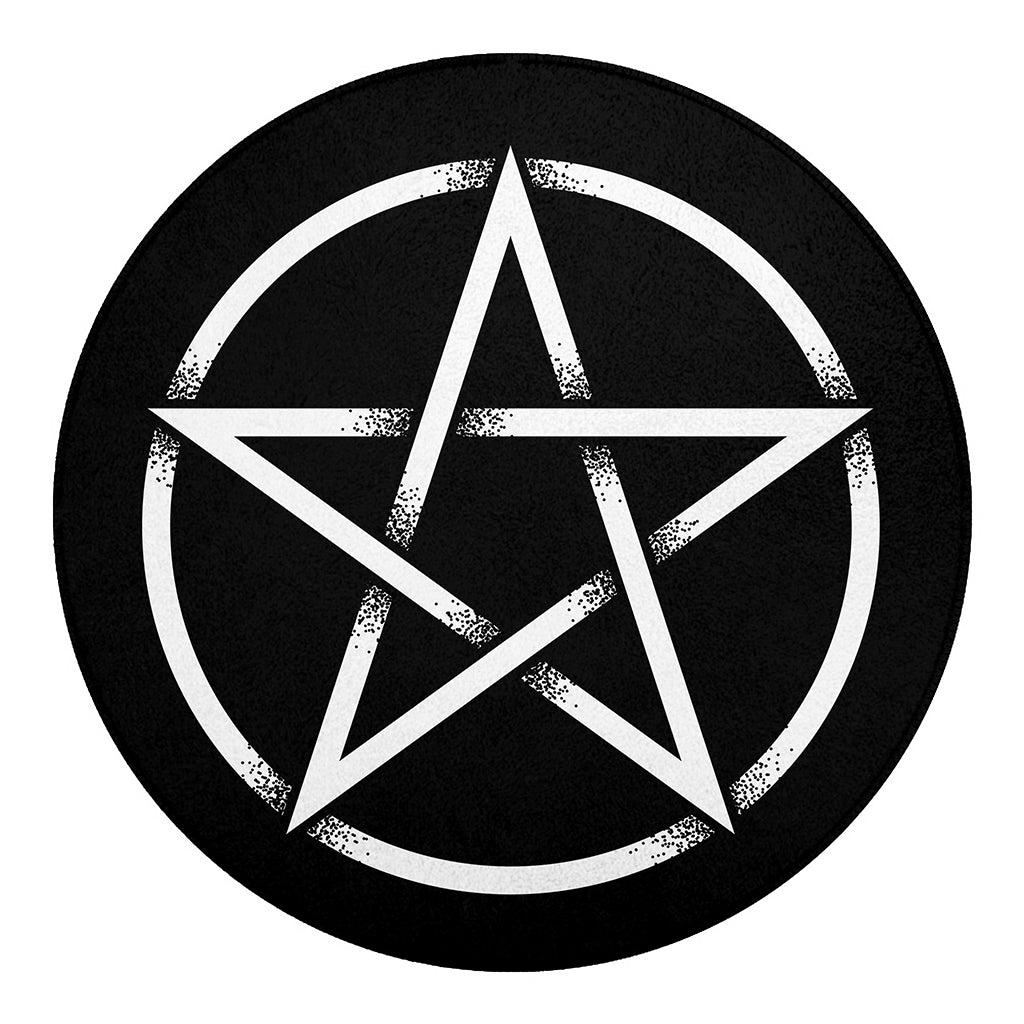 Black And White Pentagram Symbol Print Round Blanket