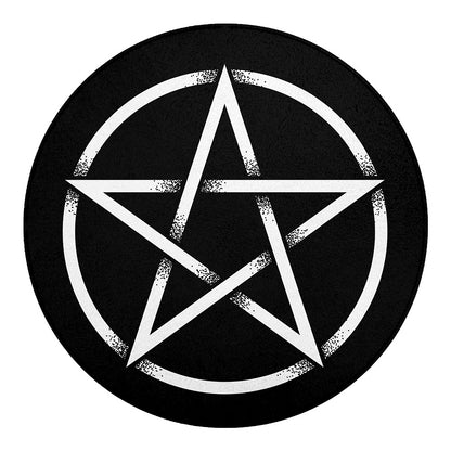 Black And White Pentagram Symbol Print Round Blanket